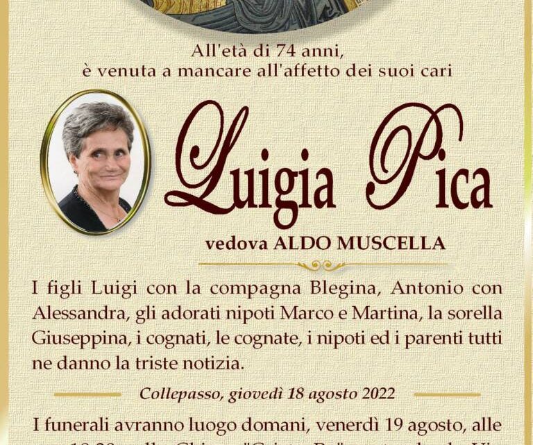 È morta Luigia Pica, ved. Muscella È morta Luigia Pica, ved. Muscella