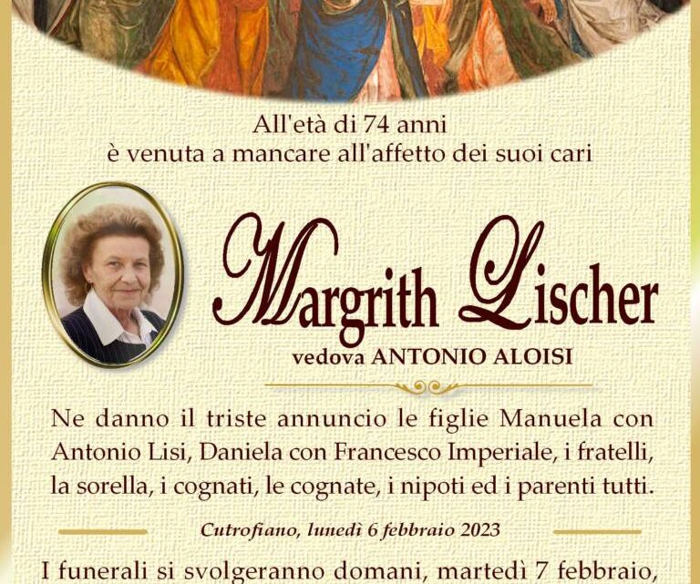 È morta Margrith Lischer, ved. Aloisi È morta Margrith Lischer, ved. Aloisi