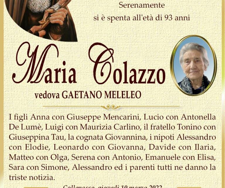 È morta Maria Colazzo, ved. Meleleo È morta Maria Colazzo, ved. Meleleo