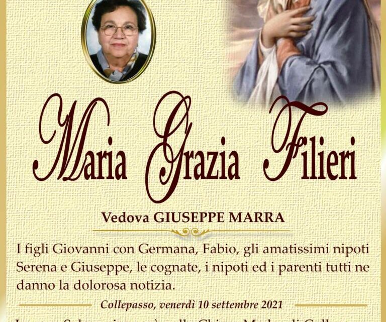 È morta Maria Grazia Filieri, ved. Marra È morta Maria Grazia Filieri, ved. Marra