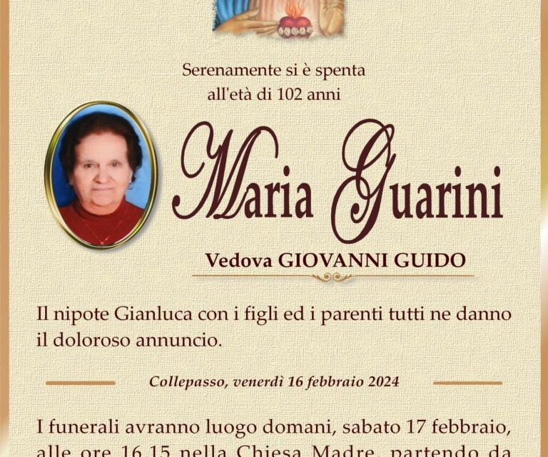 È morta Maria Guarini, ved. Guido È morta Maria Guarini, ved. Guido