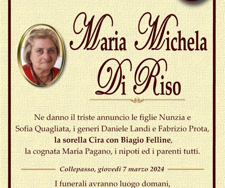 È morta Maria Michela Di Riso È morta Maria Michela Di Riso