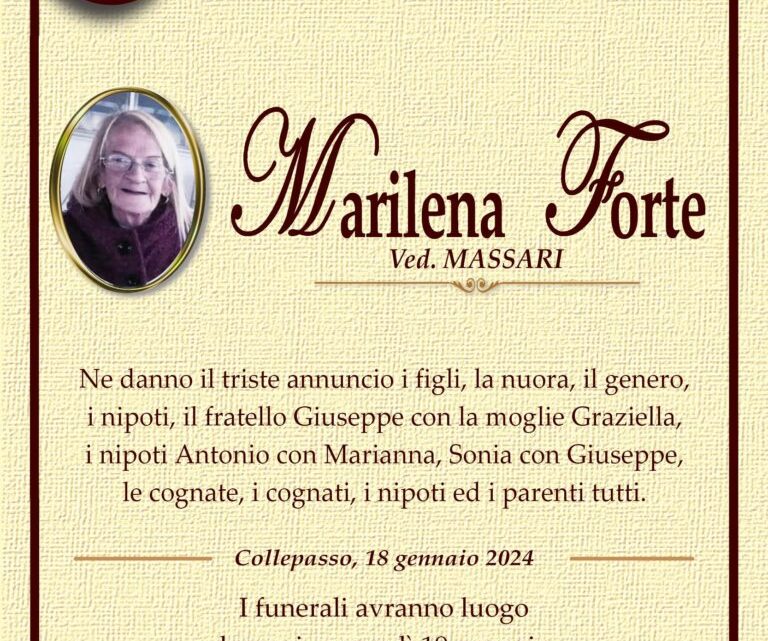 È morta Marilena Forte, ved. Massari È morta Marilena Forte, ved. Massari
