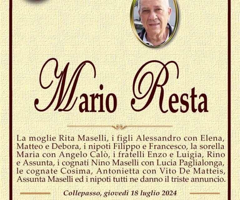È morto Mario Resta È morto Mario Resta
