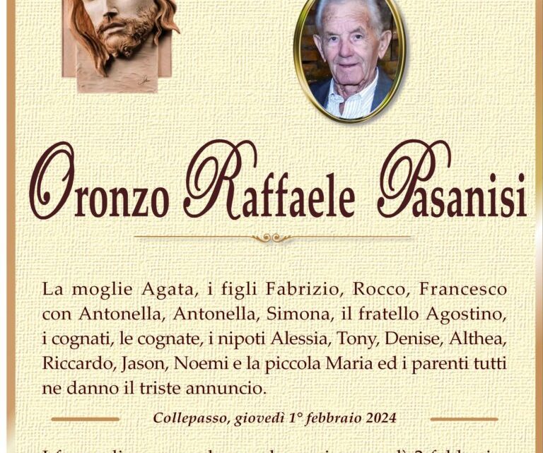 È morto Oronzo Raffaele Pasanisi È morto Oronzo Raffaele Pasanisi