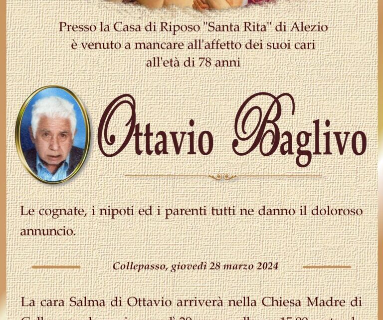 È morto Ottavio Baglivo È morto Ottavio Baglivo