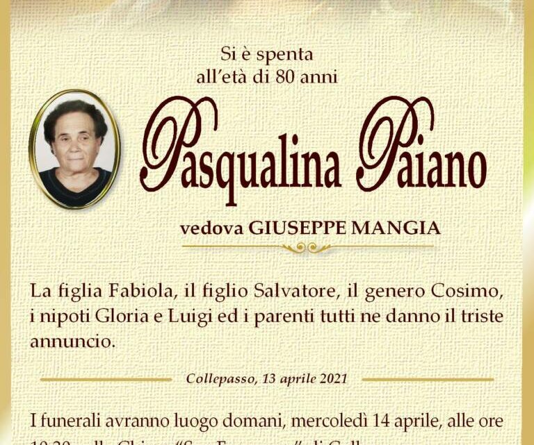 È morta Pasqualina Paiano, ved. Mangia