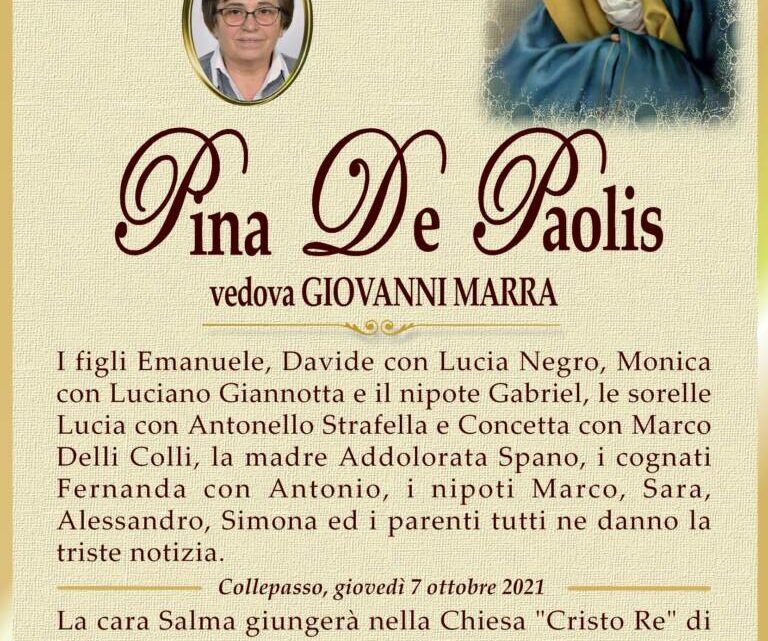 È morta Pina De Paolis, ved. Marra È morta Pina De Paolis, ved. Marra