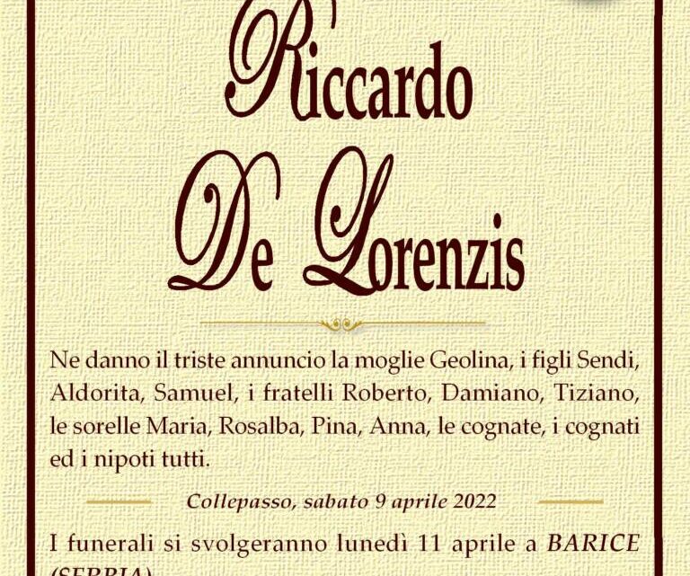 È morto Riccardo De Lorenzis È morto Riccardo De Lorenzis