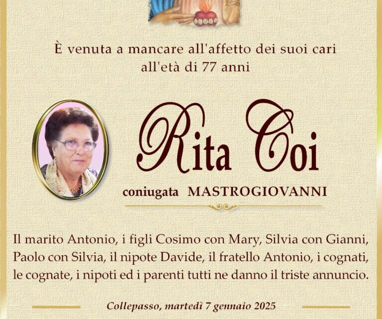 È morta Rita Coi in Mastrogiovanni È morta Rita Coi in Mastrogiovanni