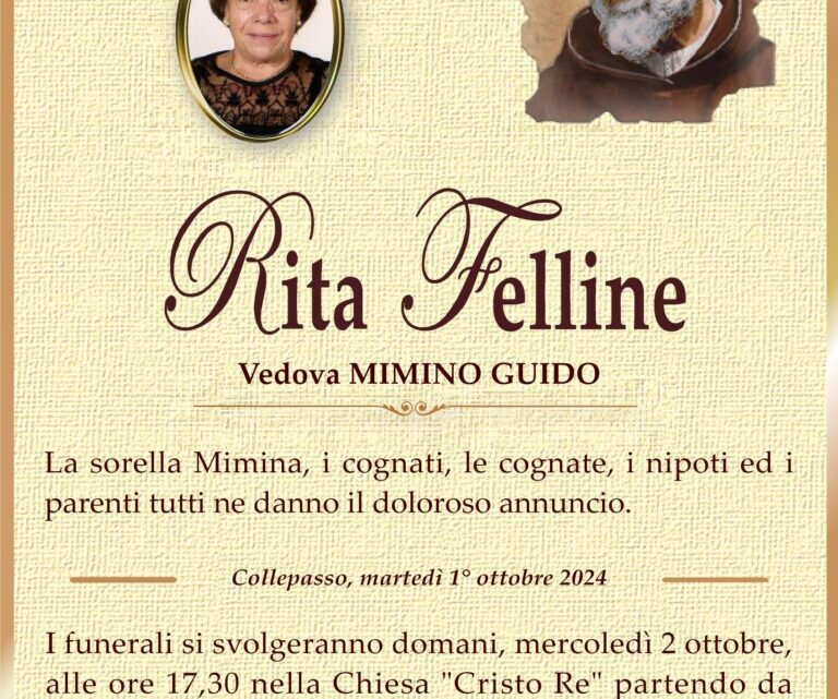 È morta Rita Felline, ved. Guido È morta Rita Felline, ved. Guido