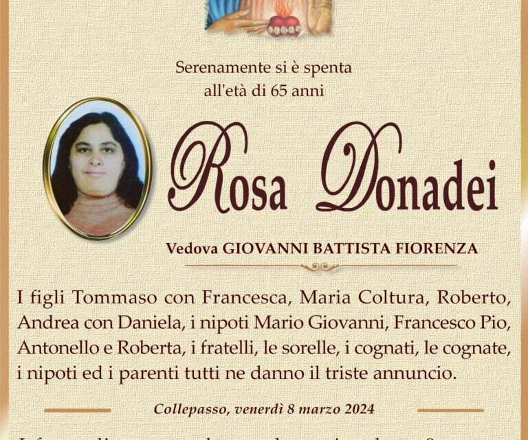 È morta Rosa Donadei, ved. Fiorenza È morta Rosa Donadei, ved. Fiorenza