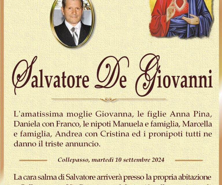 È morto Salvatore De Giovanni È morto Salvatore De Giovanni