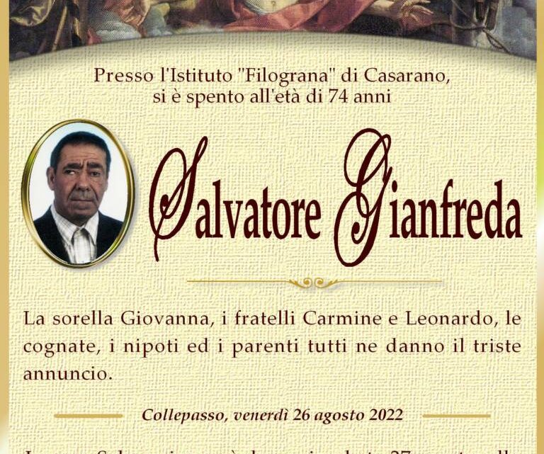 È morto Salvatore Gianfreda È morto Salvatore Gianfreda