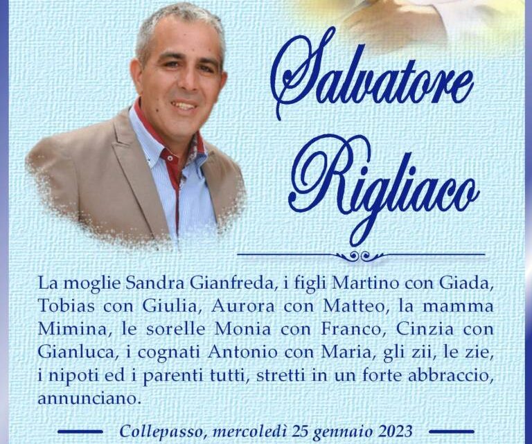 È morto Salvatore Rigliaco È morto Salvatore Rigliaco