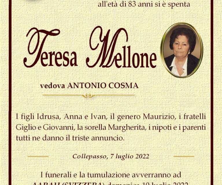 È morta Teresa Mellone È morta Teresa Mellone