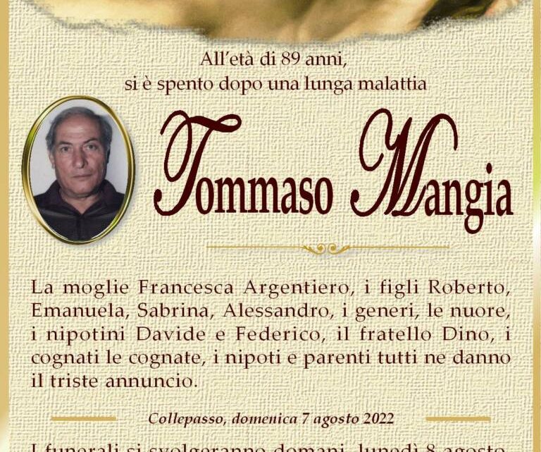 È morto Tommaso Mangia È morto Tommaso Mangia