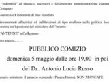 Domenica 5 maggio, alle ore 19.00, comizio di Lucio Russo in piazza Dante