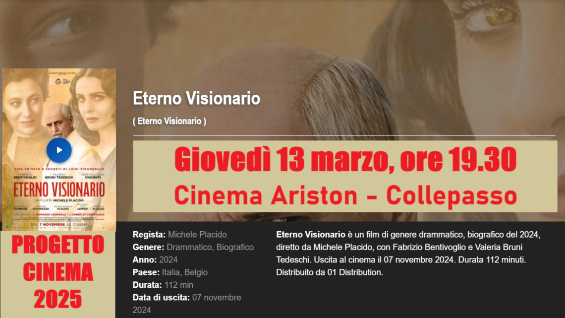 Progetto Cinema 2025: “Eterno visionario” di Michele Placido (13 marzo, ore 19.30, Cinema Ariston) Progetto Cinema 2025: “Eterno visionario” di Michele Placido (13 marzo, ore 19.30, Cinema Ariston)