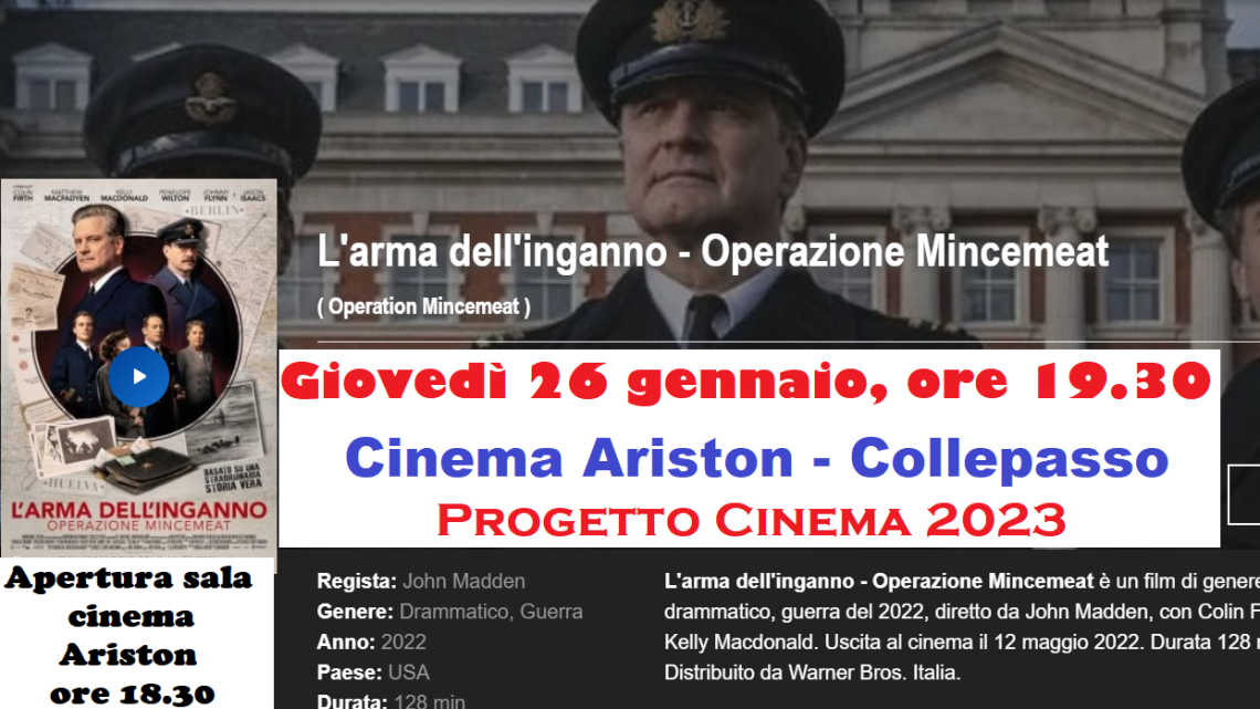 Progetto Cinema 2023: “L’arma dell’inganno” di John Madden (26 marzo, ore 19.30, Cinema Ariston) Progetto Cinema 2023: “L’arma dell’inganno” di John Madden (26 marzo, ore 19.30, Cinema Ariston)
